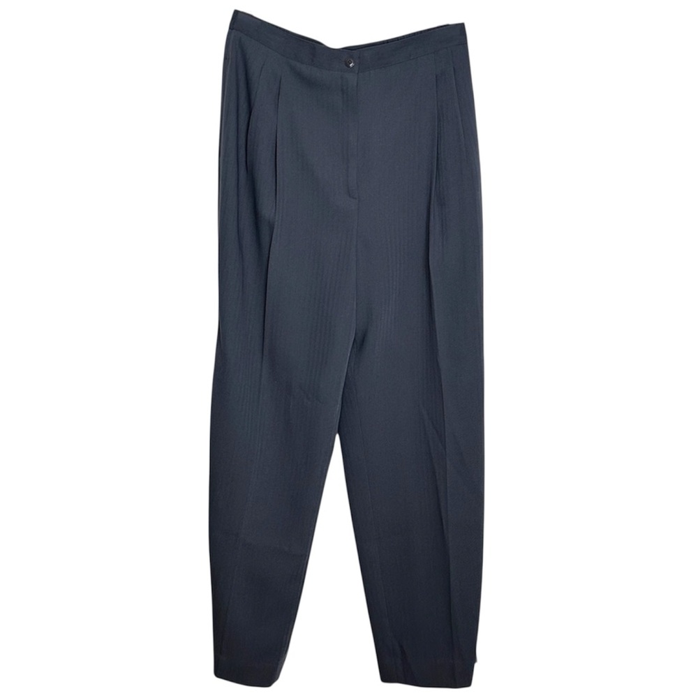 Vintage High Rise Pleated Navy Tapered Trouser Pants Size 12P Businesscore
